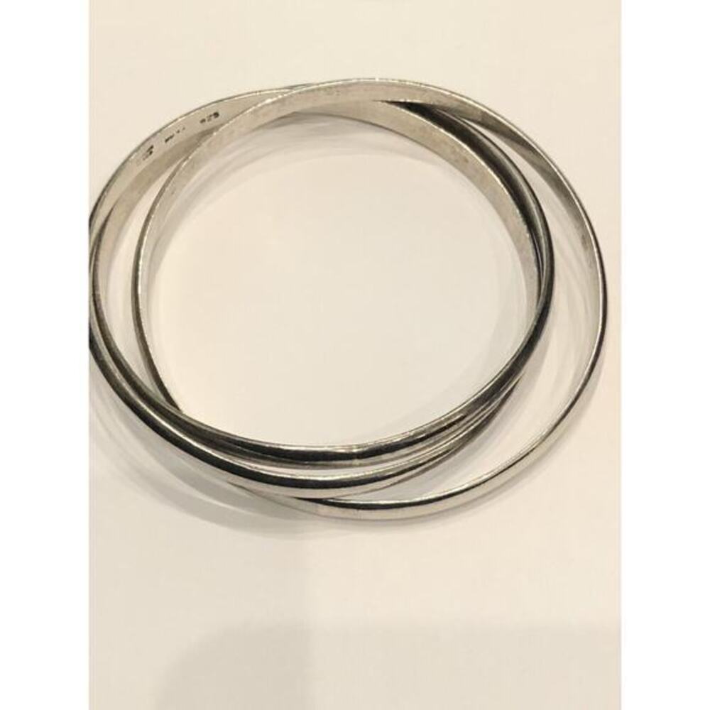 Mexico City Sterling Silver Triple Bangle Bracelet Set 6mm 63.16g 925 Boho